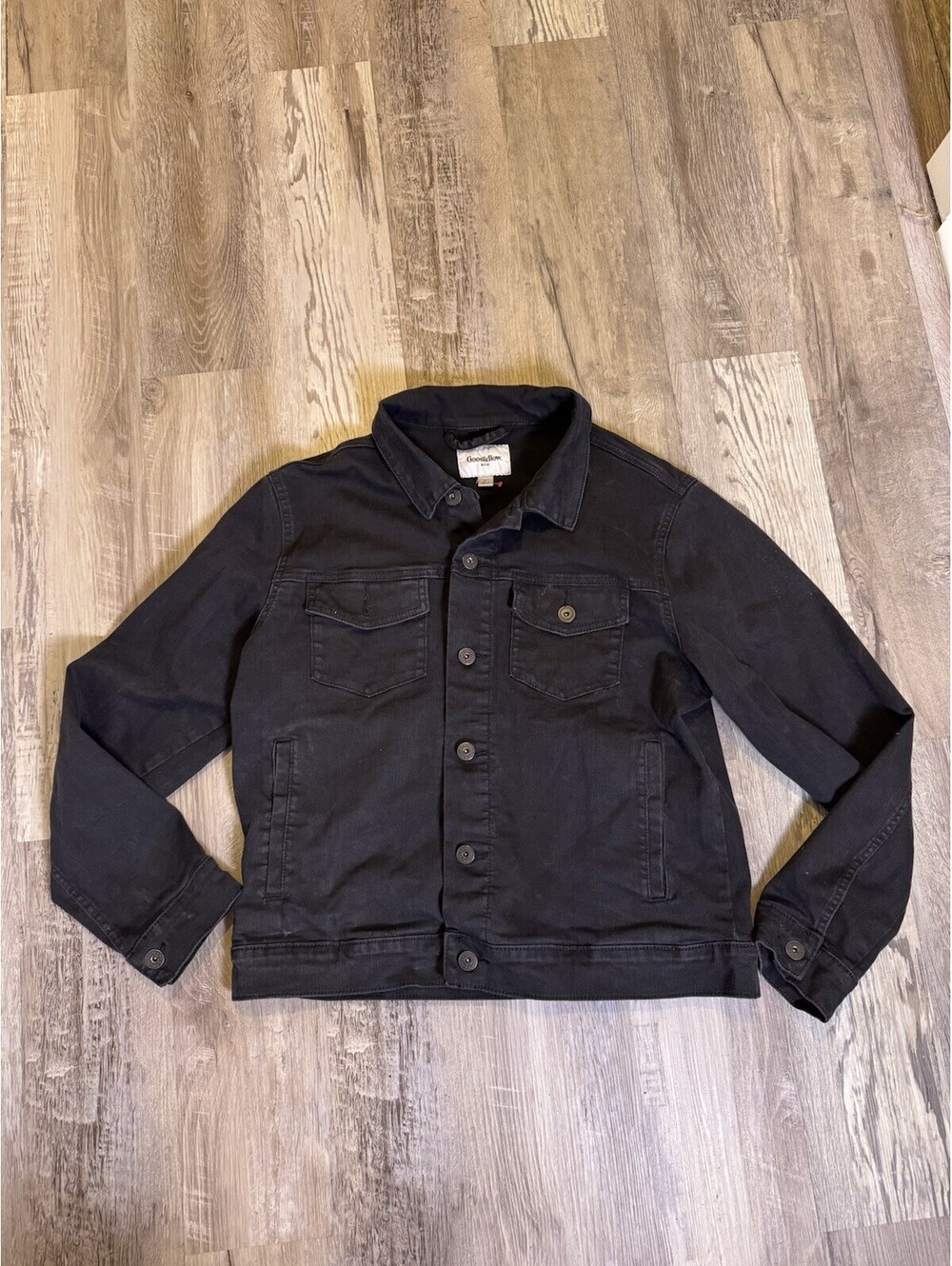 Goodfellow & Co Trucker Jacket Men Large Black Denim Standard Fit Heavyweight